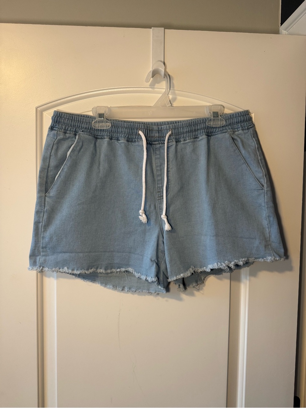 YMI Light Blue Drawstring Denim Shorts with Frayed Hem